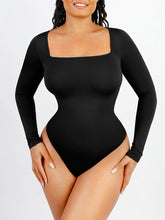 Langarm-Bodysuit mit eckigem Ausschnitt - Schwarz